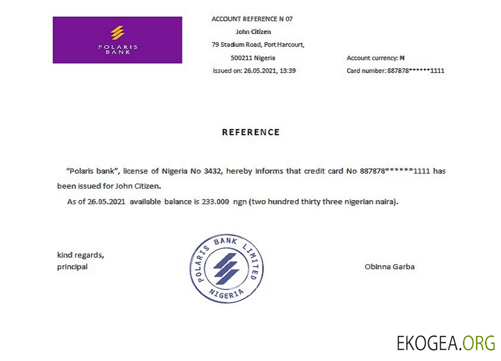 Nigeria , Polaris bank , reference